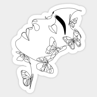 Woman with butterfly Line Art Sticker